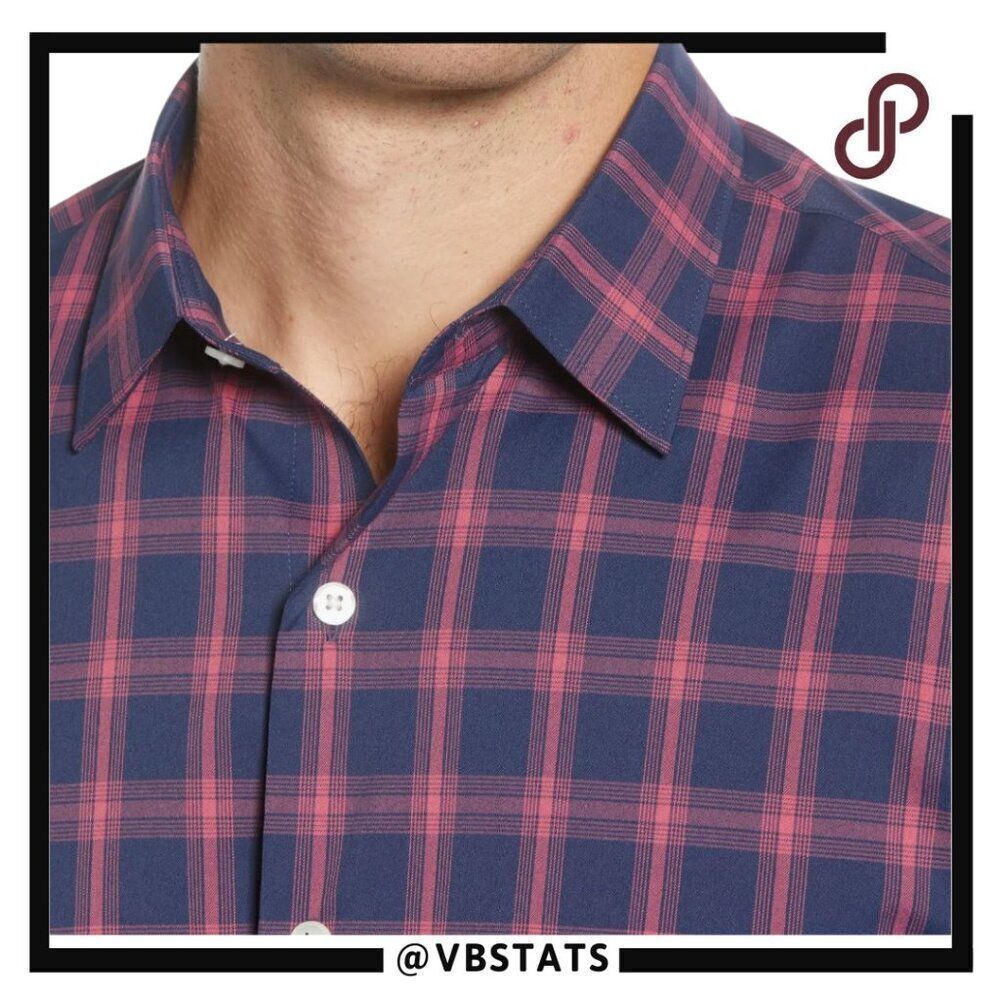 Bonobos Slim Fit Check Button-Up Performance Sport Shirt XL Slim Fit Red/Navy - Picture 3 of 12